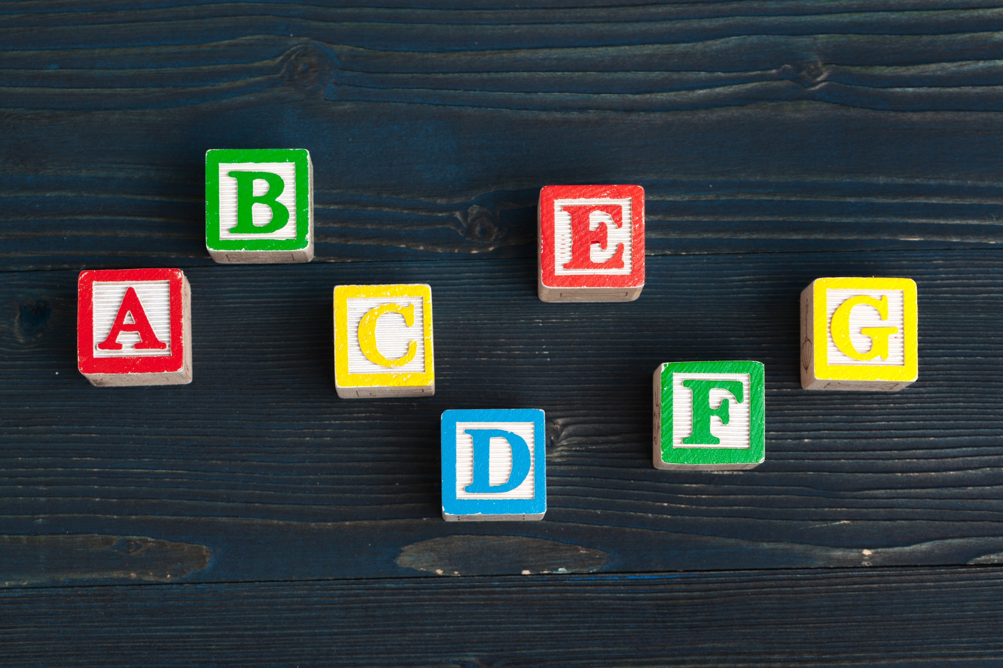 Alphabet blocks ABC on wooden table
