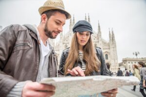 Tourists with city map